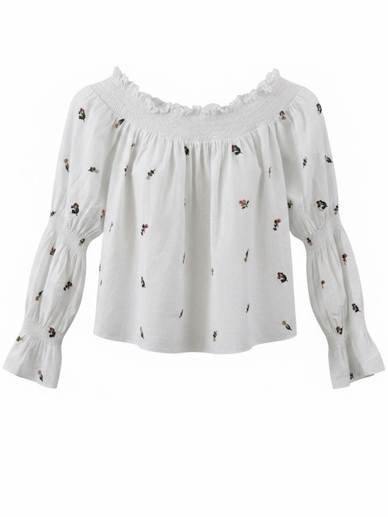 Zara Tops - Zara Trafaluc Boho Off Shoulder Top White Floral Cottagecore Smocked